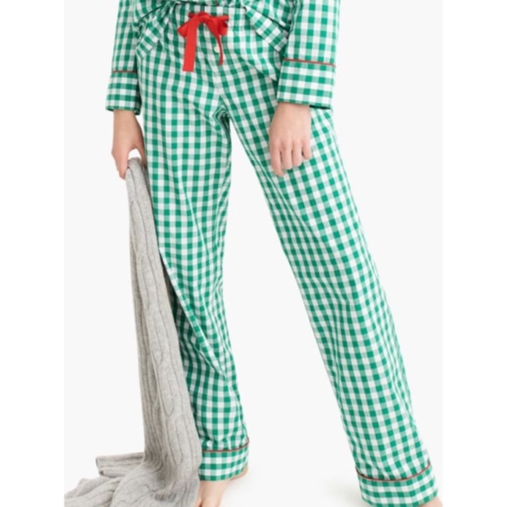 J Crew Small Pants Pajama Sleep Gingham Plaid Green White Cotton